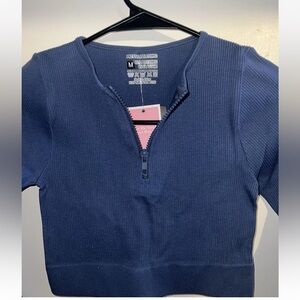 Women's Navy Blue Long Sleeve Two Piece Workout and Everyday Legging Set